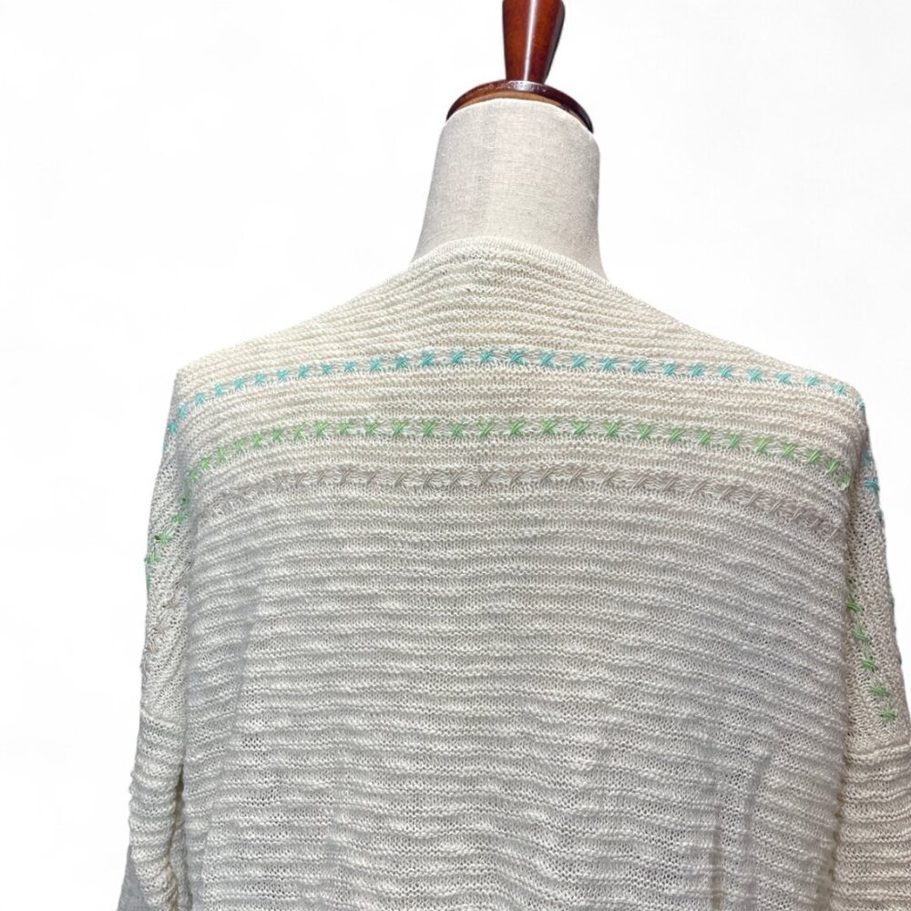 J Jill Womens Cream Light & Airy Knit Textured Embroidered Coastal Beach Sweater - Picture 5 of 7